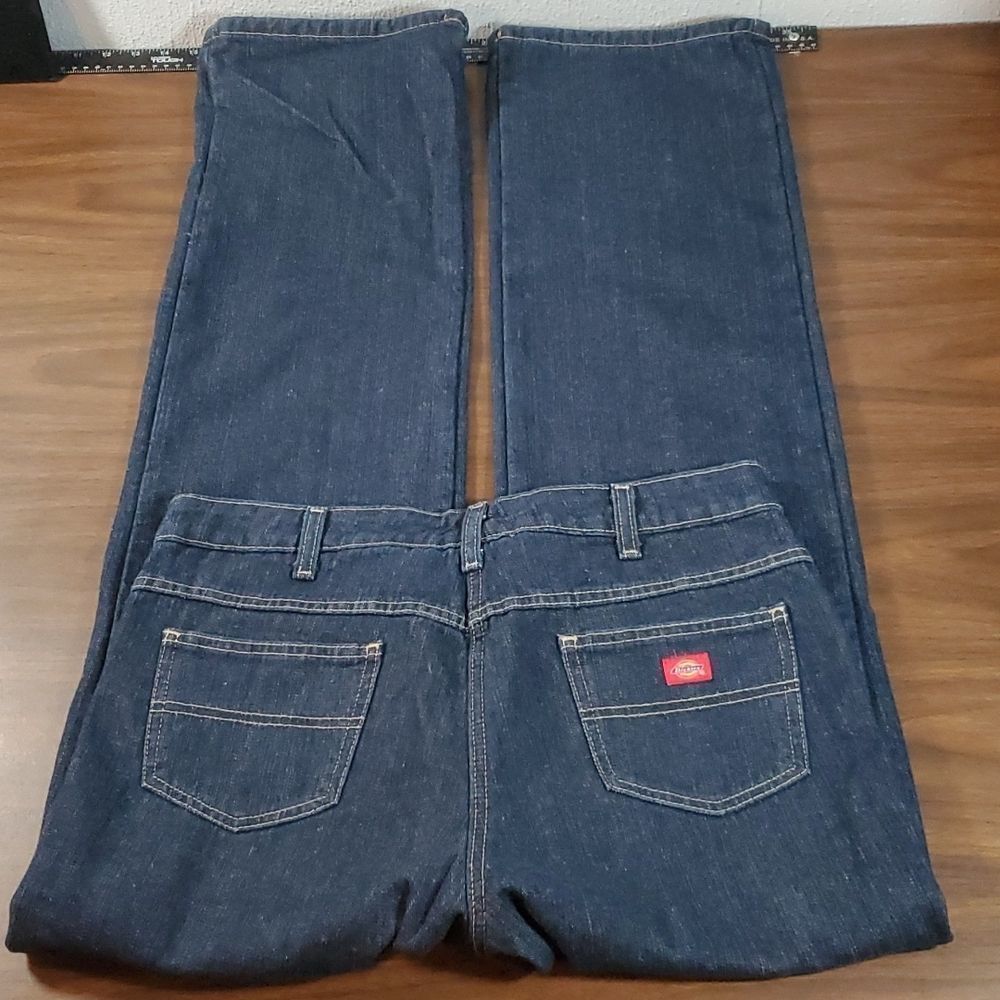 Dickies Red Plaid‎ Flannel Lined Dark Wash Straight Leg Denim Jeans 10 Tall - Picture 6 of 12